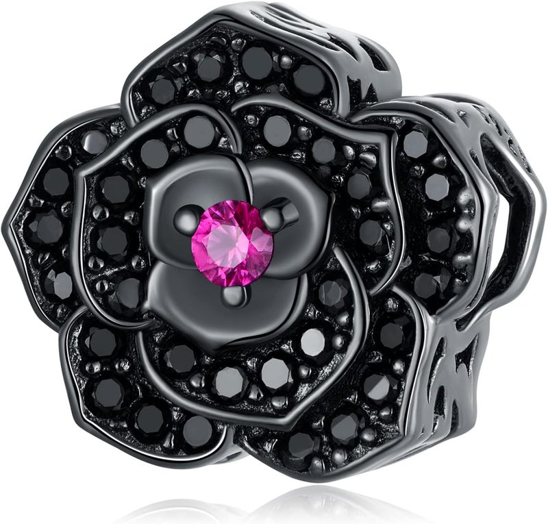BABAMIA Store Rose Charm Heart Charms for Bracelets 925 Sterling Silver Bead Charm Fits Bracelets and Necklaces Paved with Cubic Zirconia Animal Skull Charm Dainty Halloween Charms Jewelry for Women Girls - Image 1
